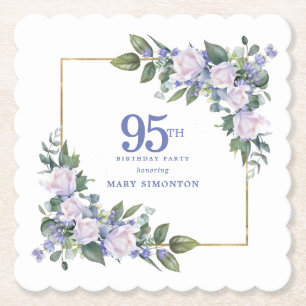 Posavasos De Papel Rosa Blanca Floral Azul Personalizada Fiesta de Cu