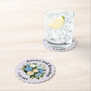 Posavasos De Papel Rosa blanca y azul personalizada