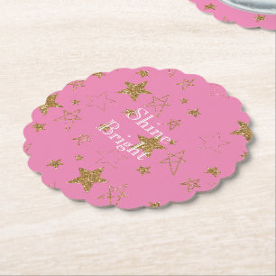 Posavasos De Papel Rosa con estrellas de oro