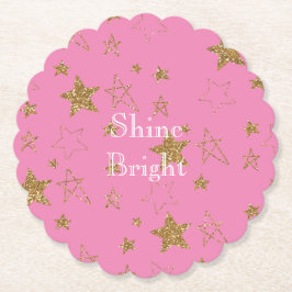 Posavasos De Papel Rosa con estrellas de oro