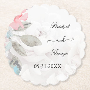 Posavasos De Papel rosa de color floral romántico peony Boda