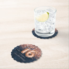 Posavasos De Papel Rosa de la Marina de Oro Blue Sweet 16th Birthday 