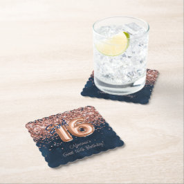 Posavasos De Papel Rosa de la Marina de Oro Blue Sweet 16th Birthday 