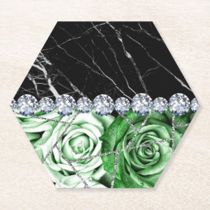 Posavasos De Papel Rosa de mármol blanco Purpurina negro