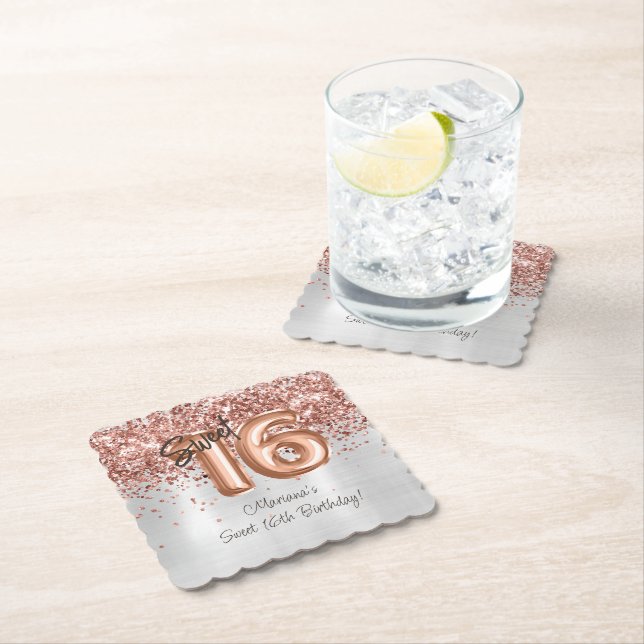 Posavasos De Papel Rosa de Plata Dulce de Oro Fiesta de Cumpleaños 16 (In situ)