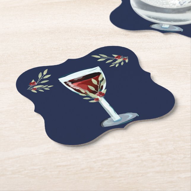 Posavasos De Papel Rosa de Vino Rojo Flor acuática Marina Azul (En perspectiva)