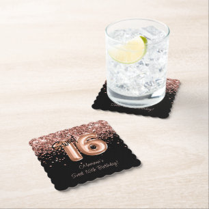 Posavasos De Papel Rosa Gold Blacki Sweet 16th Birthday Party