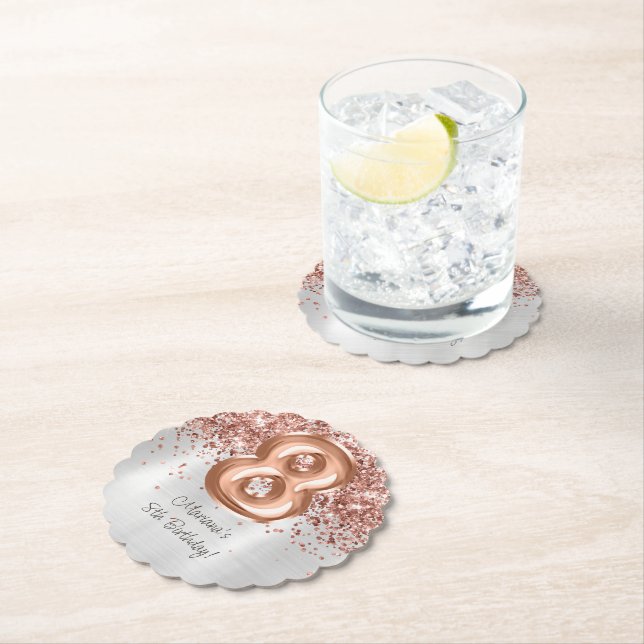 Posavasos De Papel Rosa Gold Silver 8 cumpleaños (In situ)