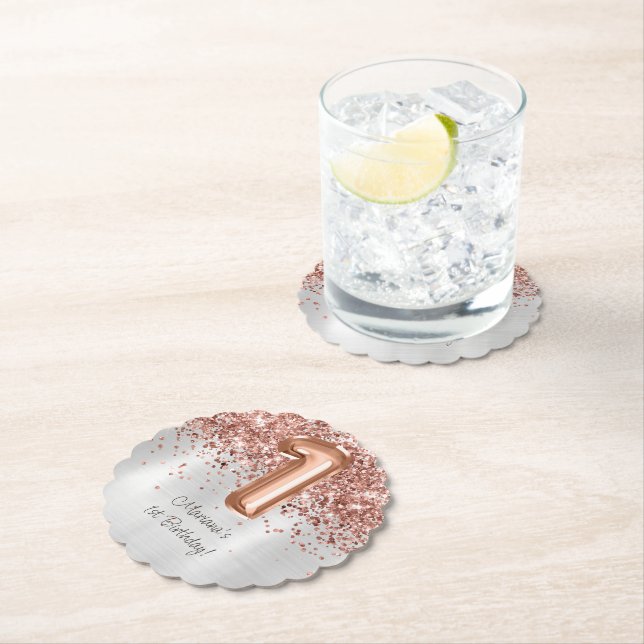Posavasos De Papel Rosa Gold Silver primer Fiesta de cumpleaños (In situ)