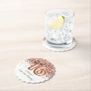 Posavasos De Papel Rosa Gold Sweet 16th Birthday Party