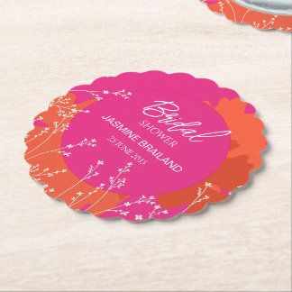 Posavasos De Papel Rosa intenso y dalia abstracta floral nupcial