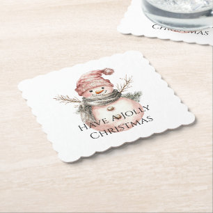 Posavasos De Papel Rosa Navidades de oro Snowman