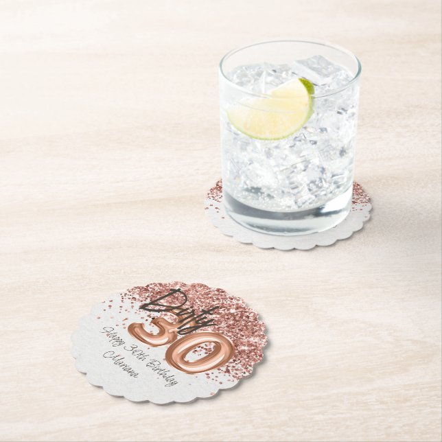 Posavasos De Papel Rosa Oro 30 Fiesta de cumpleaños (In situ)