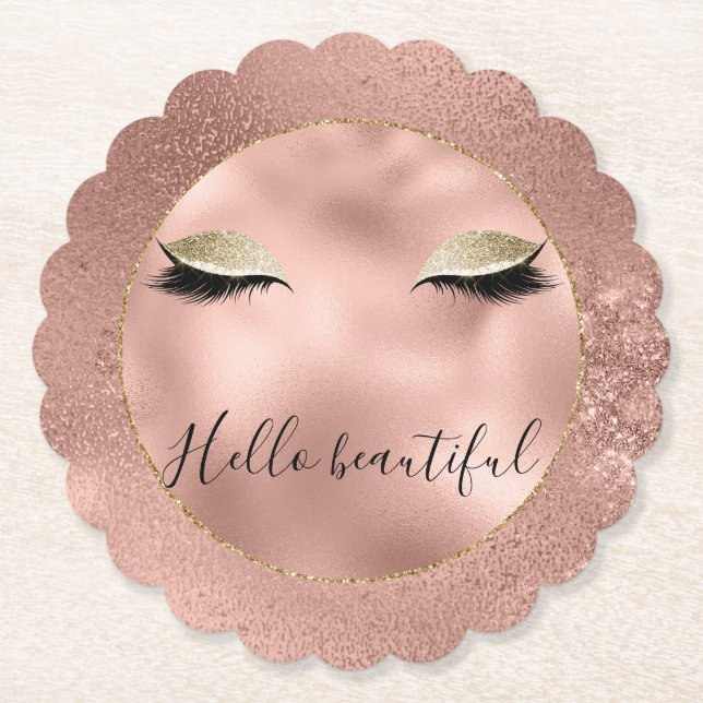Posavasos De Papel Rosa Oro Glitzy Black Eyelashes (Anverso)