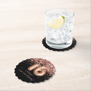 Posavasos De Papel Rosa Oro Negro Dulce Fiesta de Cumpleaños 16