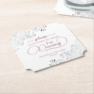Posavasos De Papel Rosa polvoriento y plata no tome mi Boda de bebida