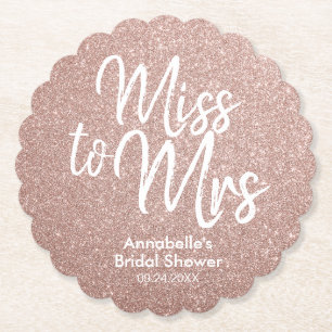 Posavasos De Papel Rosa Purpurina de Oro Glam Miss a la señora Bridal