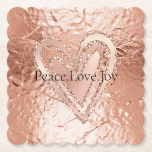 Posavasos De Papel Rosa Purpurina Oro Corazón Paz Amor Alegría Cita