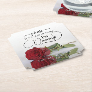 Posavasos De Papel Rosa Roja elegante no tome mi Boda de bebida