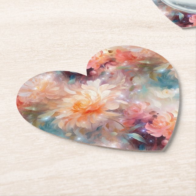 Posavasos De Papel Rosa Rubor Peach Naranja Floral (En perspectiva)