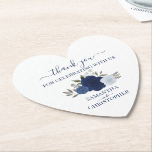 Posavasos De Papel Rosas Azules Elegantes Agradecimiento de Boda Boho
