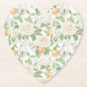 Posavasos De Papel Rosas Blancas Románticas Florales Melocotones Boda