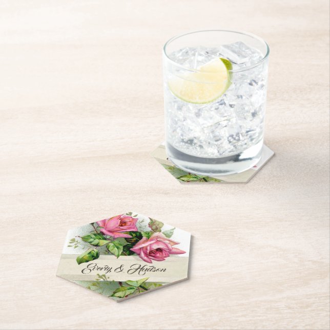 Posavasos De Papel Rosas Bodas rosados de época (In situ)