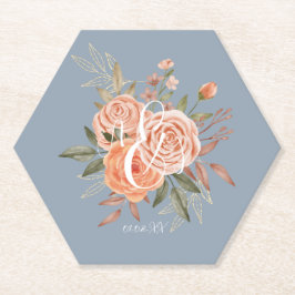 Posavasos De Papel Rosas de color de agua Floral y rosa azul turbio