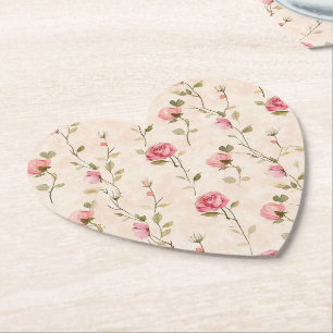 Posavasos De Papel Rosas florales rosadas crema bonitas boda