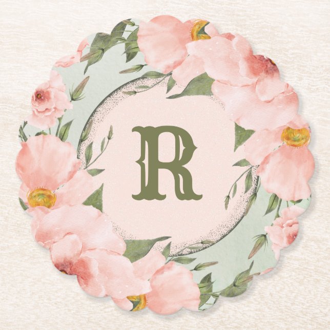 Posavasos De Papel Rosas Peach y Green Sage (Anverso)