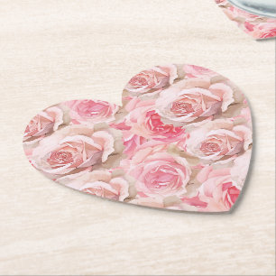 Posavasos De Papel Rosas rosadas románticas regadera floral nupcial