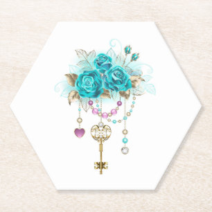 Posavasos De Papel Rosas turquesas con llaves
