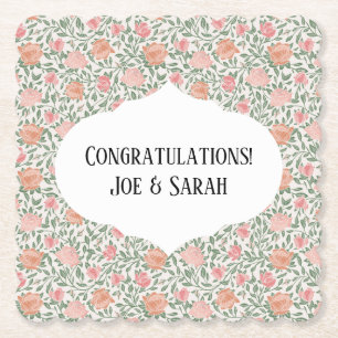 Posavasos De Papel Rosas Vintage Perfectas Rosa y Melocotón