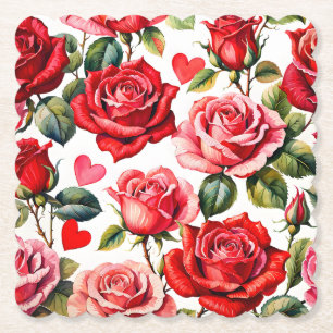 Posavasos De Papel Rosas y corazón