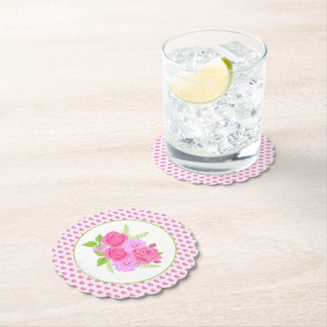 Posavasos De Papel Rosas y dahlias rosados (In situ)