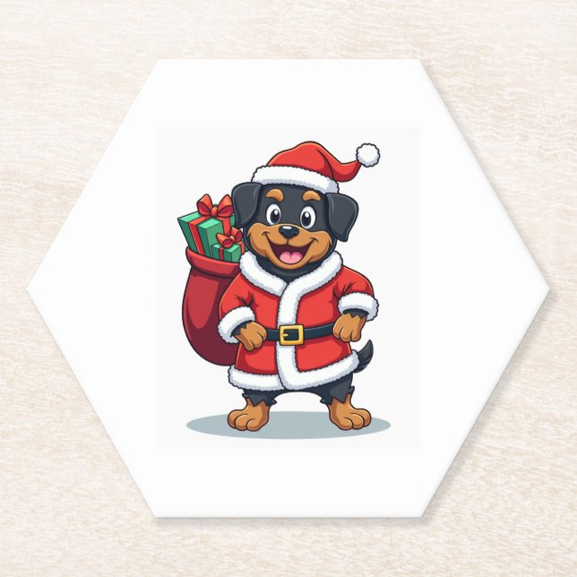 Posavasos De Papel Rottweiler Santa � s Helper (Anverso)