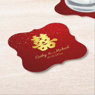 Posavasos De Papel Rou de boda chino rojo copo de nieve doble felicid