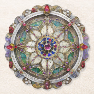Posavasos De Papel Rubí, amatista, zafiro y mandala de perla