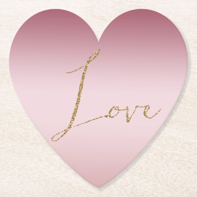 Posavasos De Papel Rubor Pink Ombre Purpurina Gold Love (Anverso)