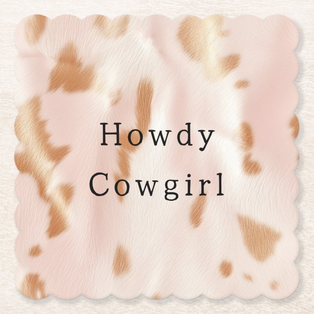 Posavasos De Papel Rubor Pink Tan Southwest Faux Cowgirl Piel de vaca (Anverso)