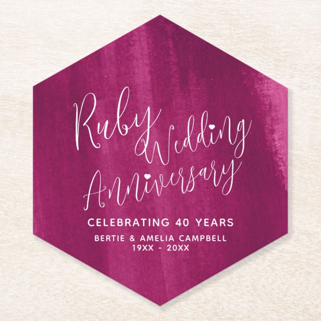 Posavasos De Papel Ruby 40° aniversario boda arte rojo moderno (Anverso)