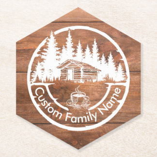 Posavasos De Papel Rustic Cottage Cabin Barn | Custom Family Name