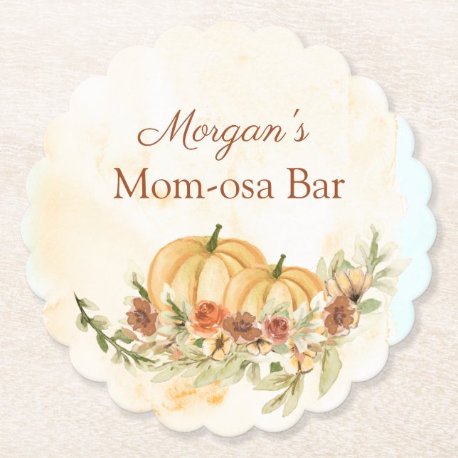 Posavasos De Papel Rustic Pumpkin Baby Shower Mom-mosa (Anverso)