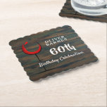Posavasos De Papel Rustic Wood Red Wine 60th Birthday Party<br><div class="desc">Semilla Rustica de Papel de Fiesta de Cumpleaños 60 de Vino Rojo. Monasterio de cumpleaños con fondo rústico de madera oscura y vidrio abstracto con vino tinto. El texto está en un guión blanco de moda y es fácilmente personalizable.</div>