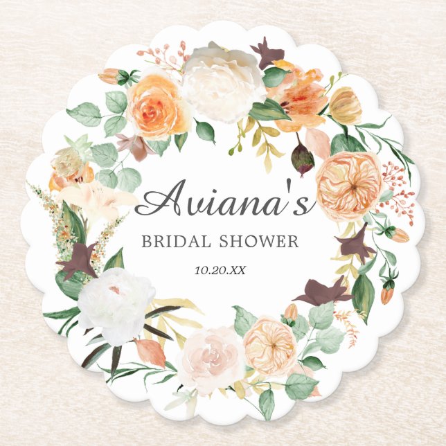 Posavasos De Papel Rústica ducha nupcial floral otoñal (Anverso)