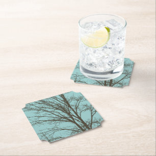 Posavasos De Papel Rústicas ramas de árbol marrón azul