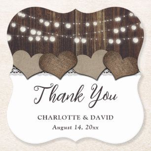 Posavasos De Papel Rústico País Burlap Barn Boda Gracias