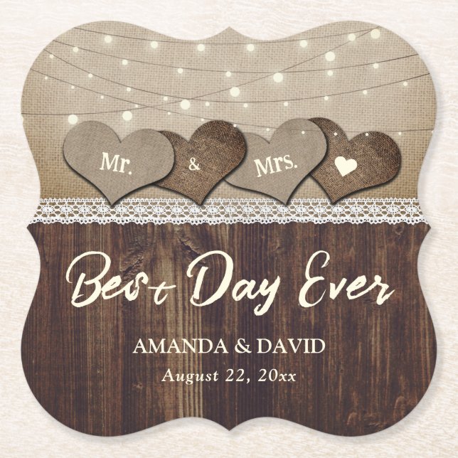 Posavasos De Papel Rústico País Cañón de Madera Boda (Anverso)
