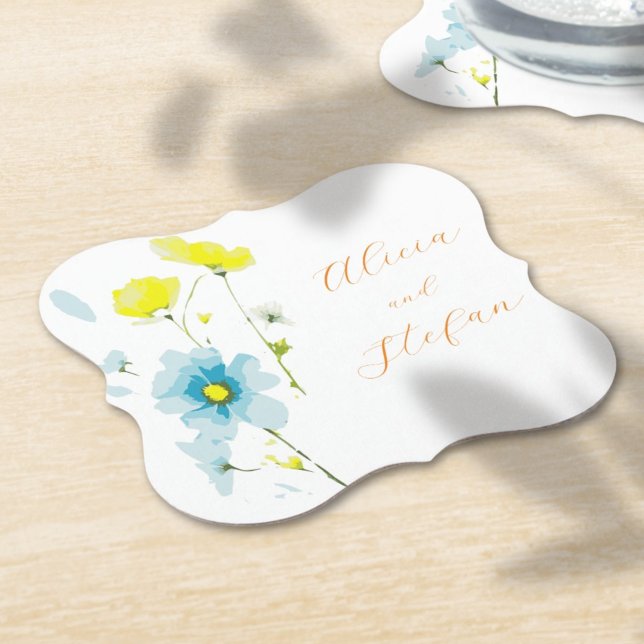 Posavasos De Papel Rústico Simple Azul Amarillo Poppies Acuarela (Subido por el creador)
