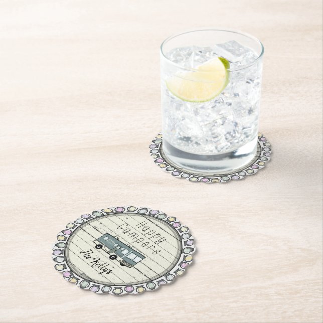 Posavasos De Papel RV personalizado de feliz campista (In situ)